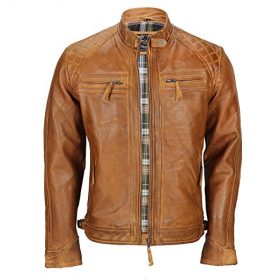 Mens Real Soft Leather Antique Washed Tan Rust Brown Vintage Jacket