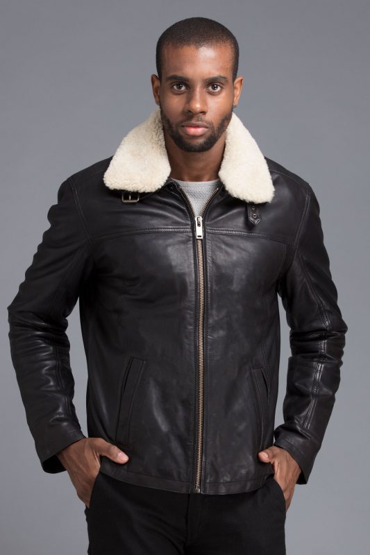 Black Leather Winter Shearling Jacket For Men Jacket