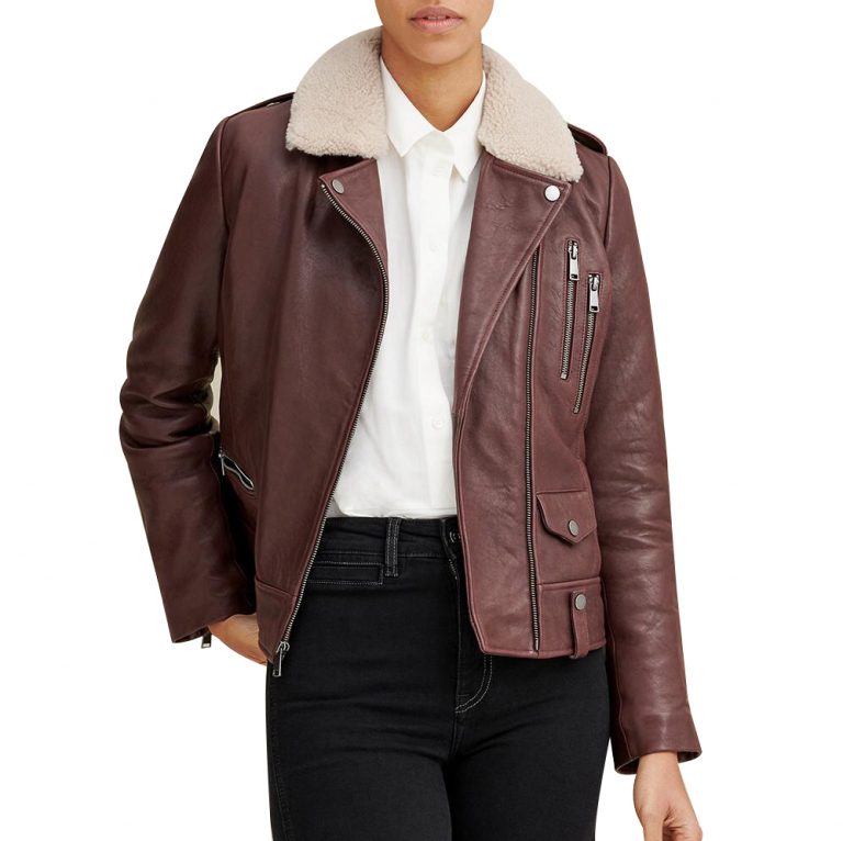 Francesca Shearling Collar Leather Jacket | Next Leather Jackets