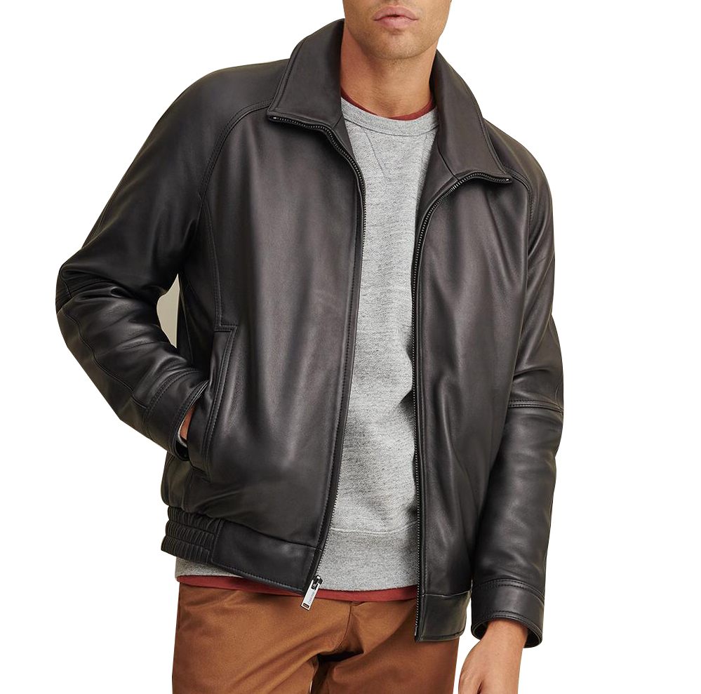 Lined Black Leather Bomber | Next Leather Jackets