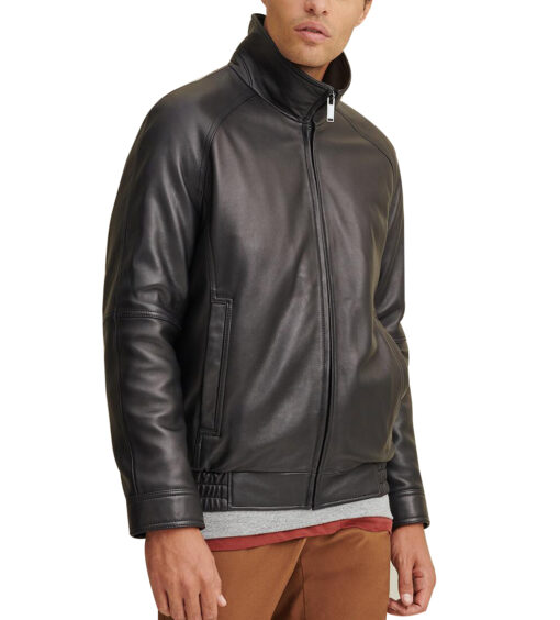 Lined Black Leather Bomber | Next Leather Jackets
