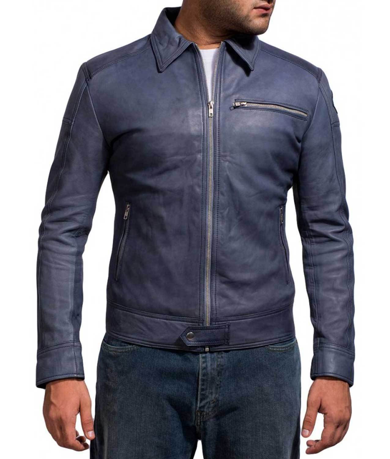 Tobey Marshall Need For Speed Aaron Paul Blue Leather Jacket