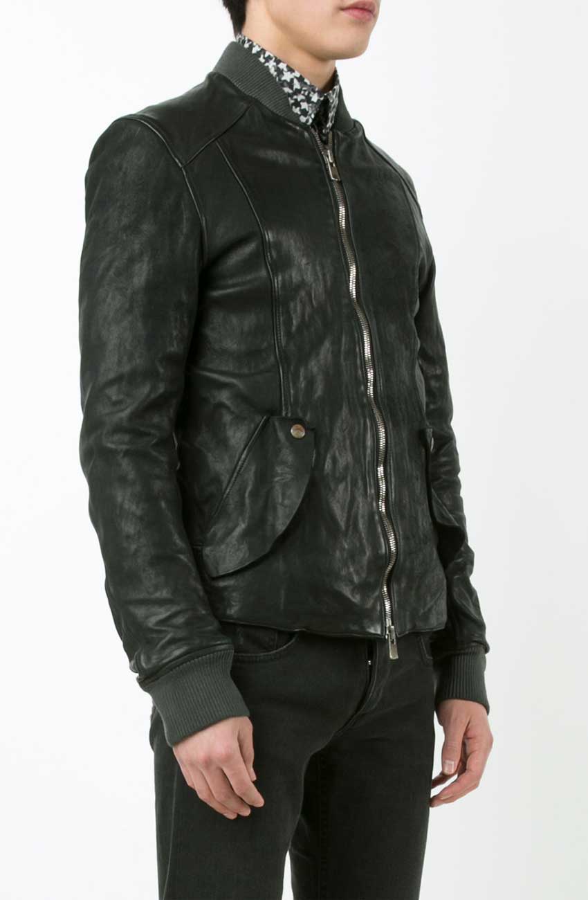 Bomber Slim Fit Black Leather Jacket For Men | BEST SUITING