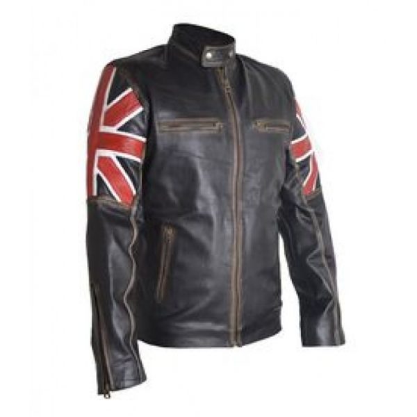 Cafe Racer UK Flag Leather Jacket | Next Leather Jackets
