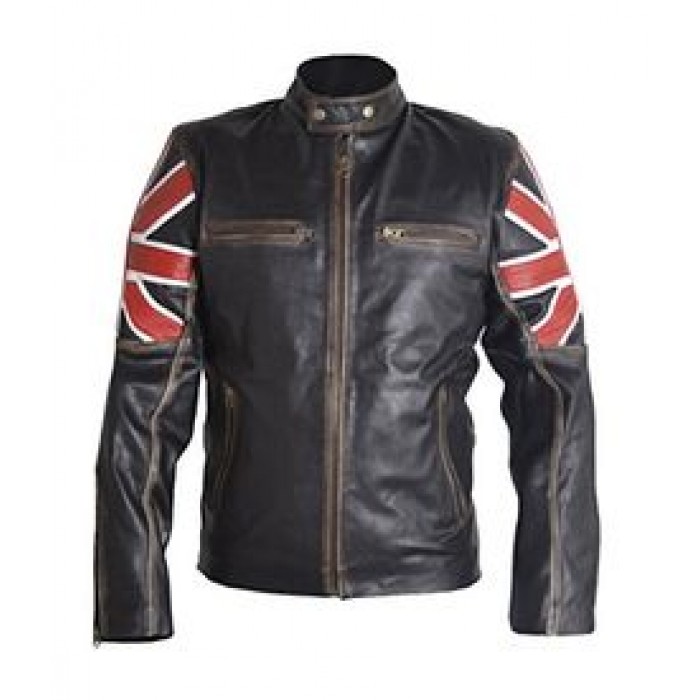 Cafe Racer UK Flag Leather Jacket | Next Leather Jackets