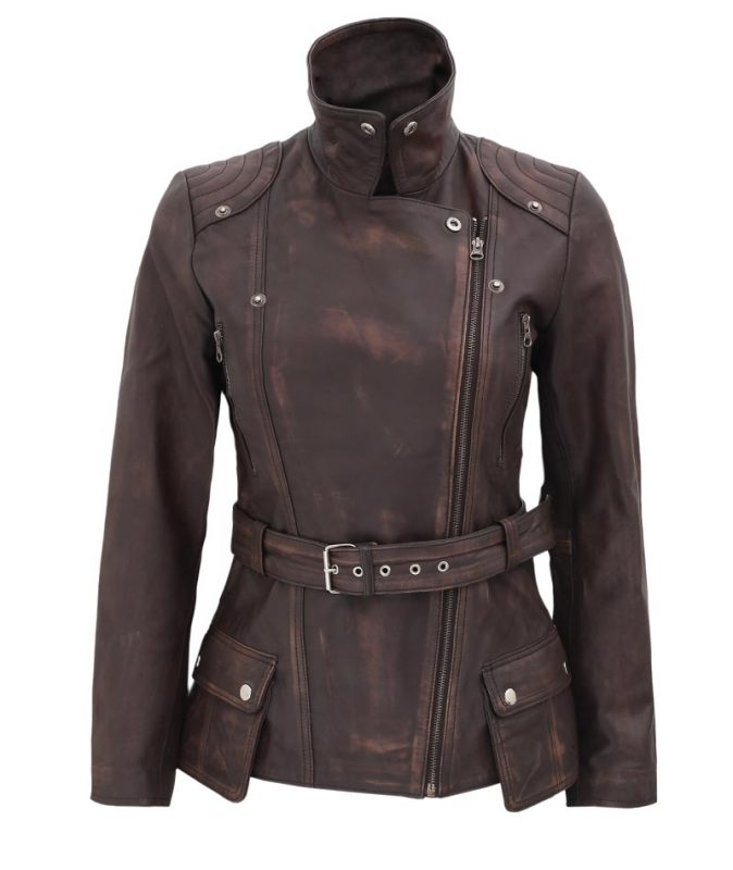 Women's Asymmetrical Distressed Leather Jacket